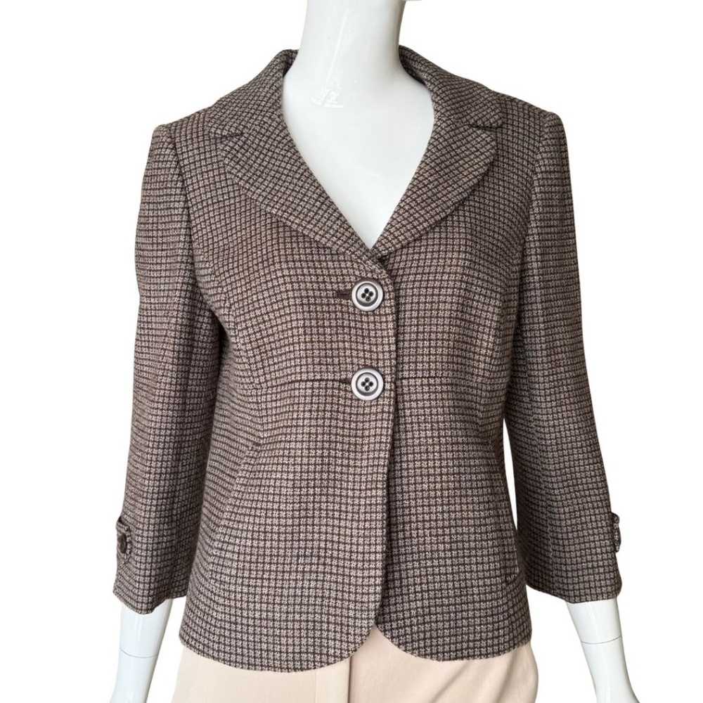 Ann Taylor (Original Ann Taylor) Brown/Cream Wool Blend 2-Button Jacket Size 8 - Picture 10 of 10